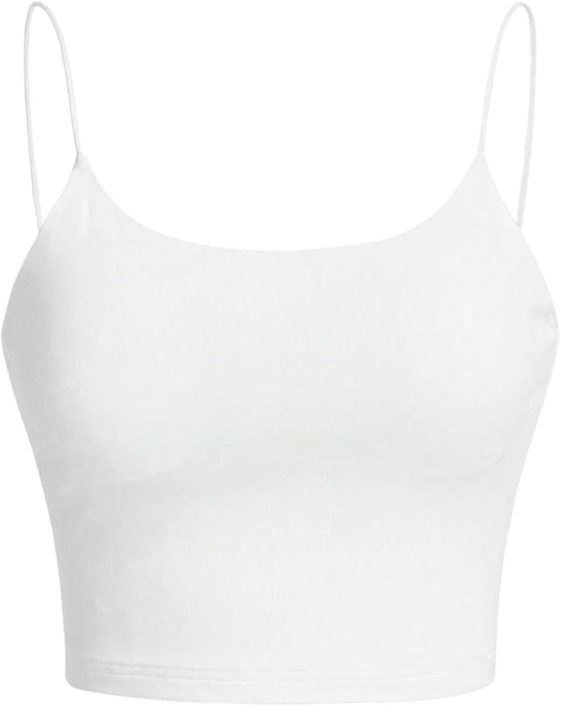 OYOANGLE Women's Camisole Top Spaghetti Strap Crop Tank Top with Built in Bra Basic Solid Undersh... | Amazon (US)