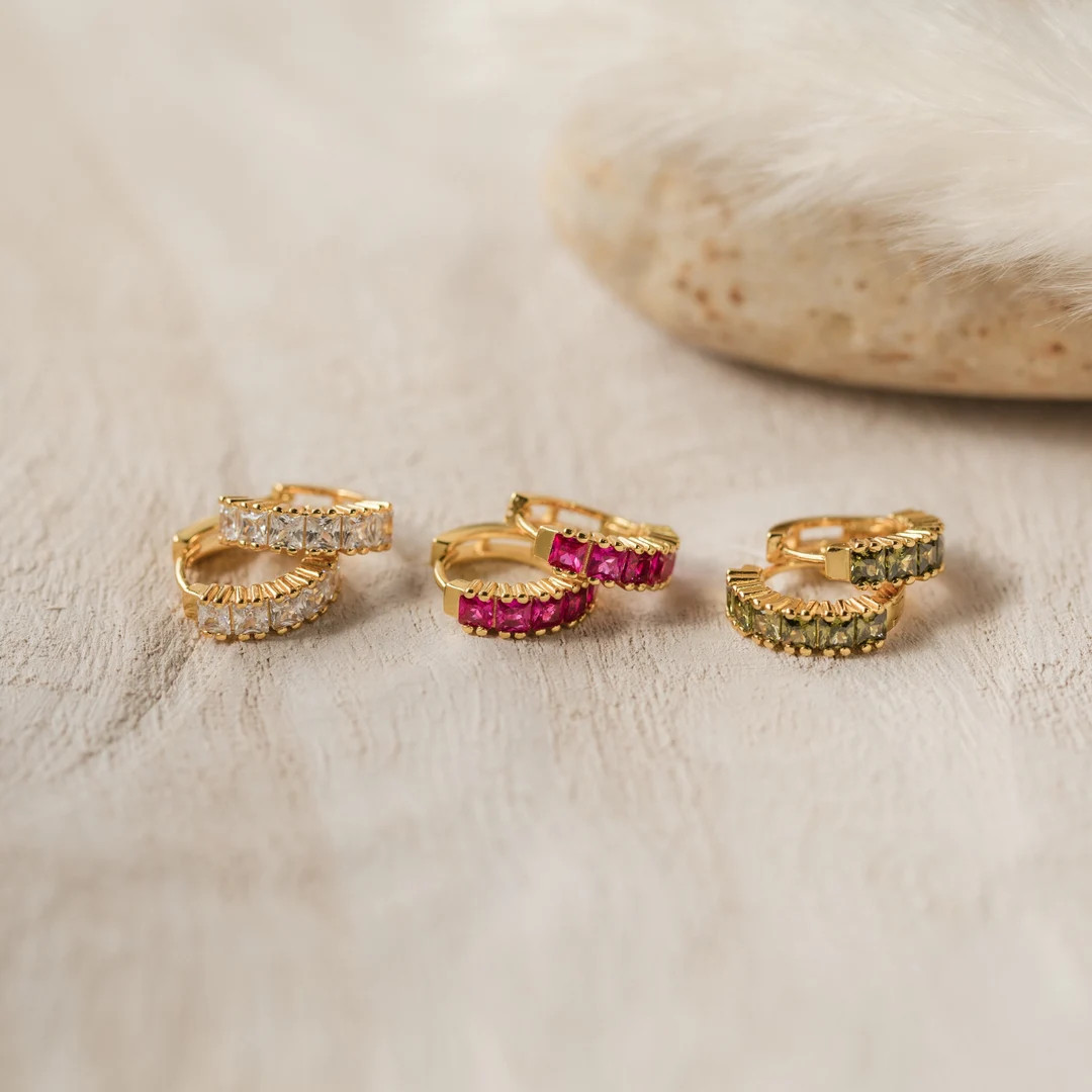 Birthstone Huggie Hoops by Caitlyn Minimalist • Small Gold Gemstone Hoop Earrings • Birthston... | Etsy (US)