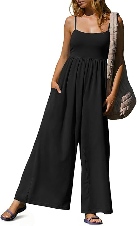 Fisoew Womens Summer Jumpsuits One Piece Casual Loose Overalls Spaghetti Strap Wide Leg Rompers w... | Amazon (US)