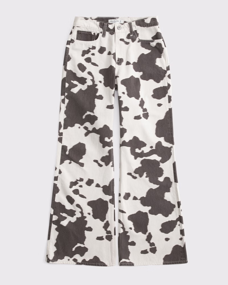 Abercrombie & Fitch Women's Mid Rise Baggy Bootcut Jean in Cow Print - Size 28 | Abercrombie & Fitch (US)
