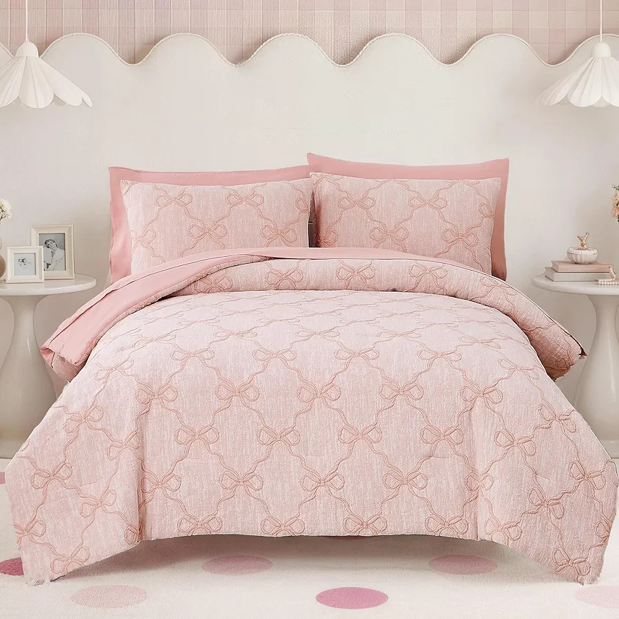 BLOOMHAVEN Twin XL Comforter Set for Girls, 5 Pieces Pink Bow Bedding Set, All Seasons Kids Twin ... | Amazon (US)