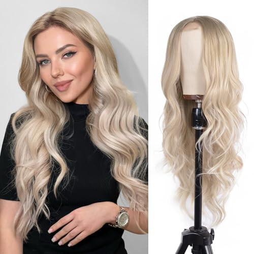 Aida ble Long Ash Blonde Wavy Wig for Women -26inch Middle Part Long Dirty Blonde Curly Wavy Wig Heat Resistant Synthetic Hair Looking Natural, Fiber Wig for Daily Party Use | Amazon (US)