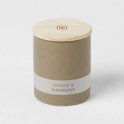 6oz Matte Textured Ceramic Wooden Wick Candle Green/Vetiver and Oakmoss - Threshold™ | Target