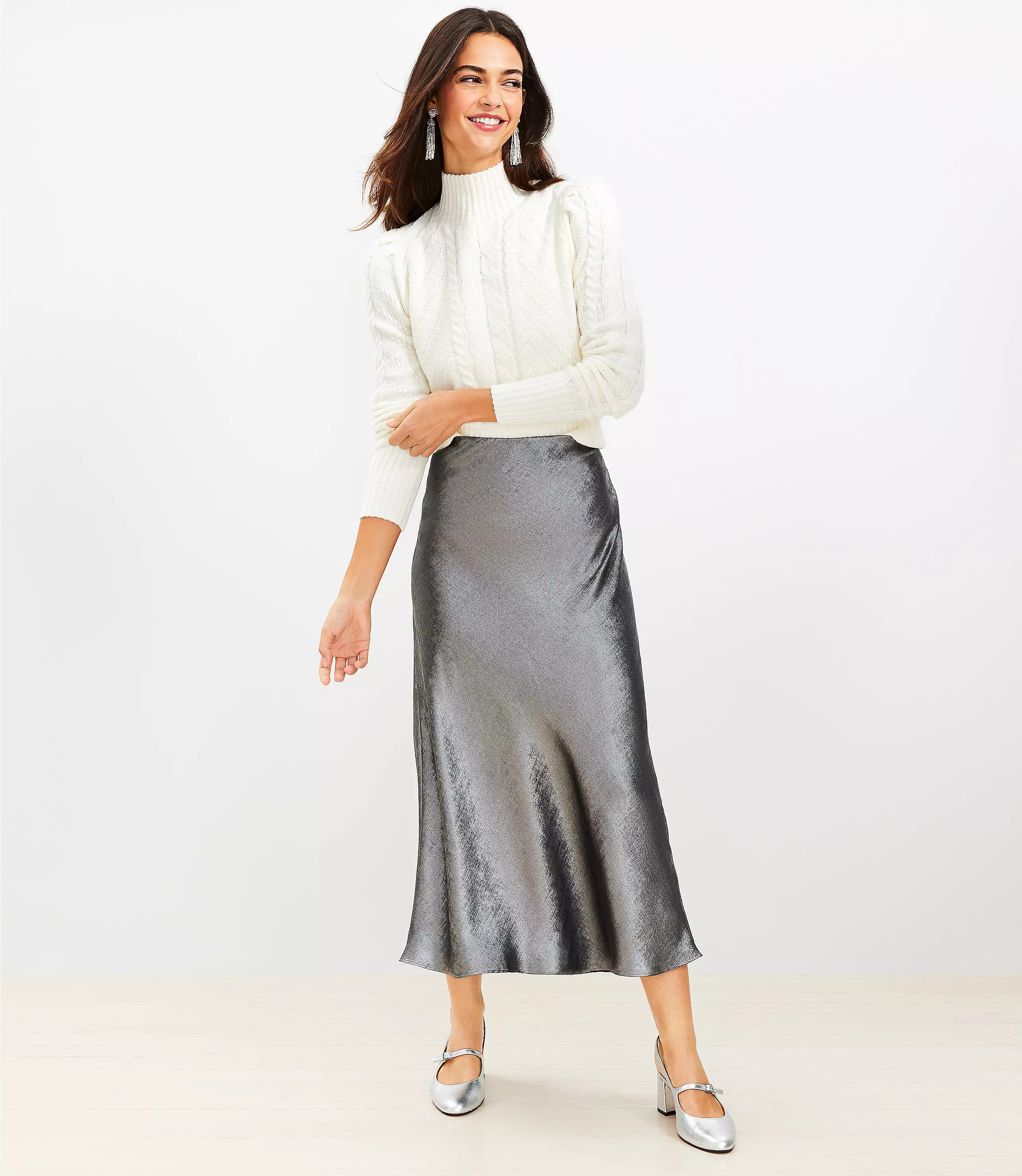 Satin Bias Midi Skirt | LOFT