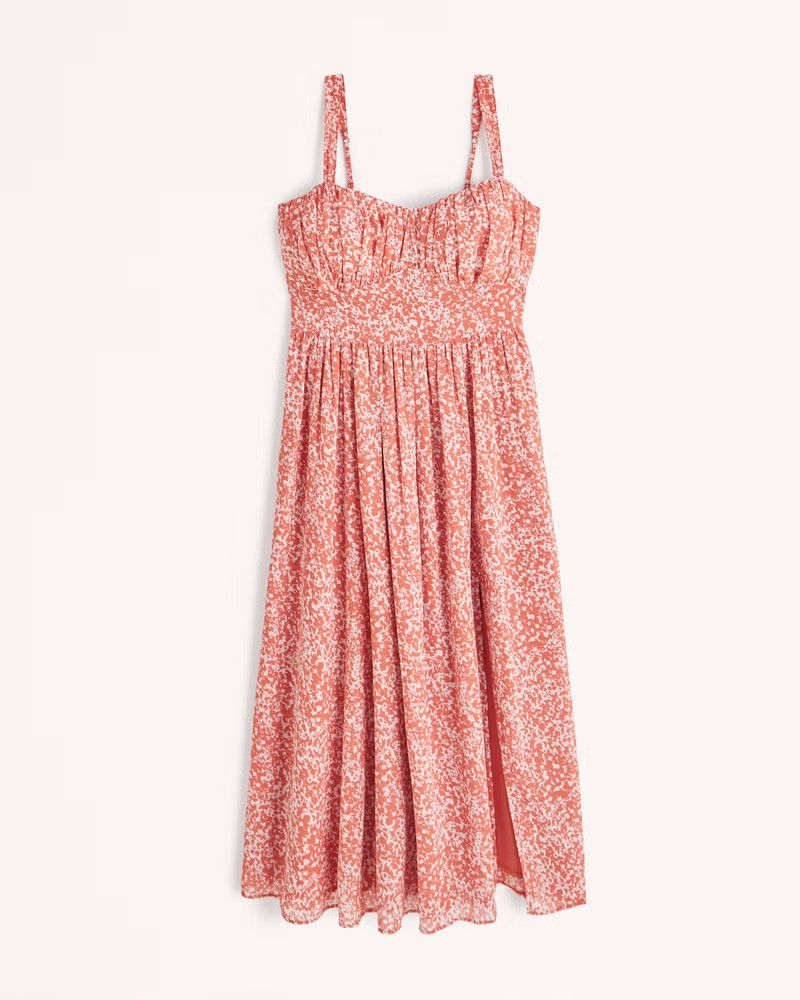 Ruched Chiffon Midi Dress | Abercrombie & Fitch (US)