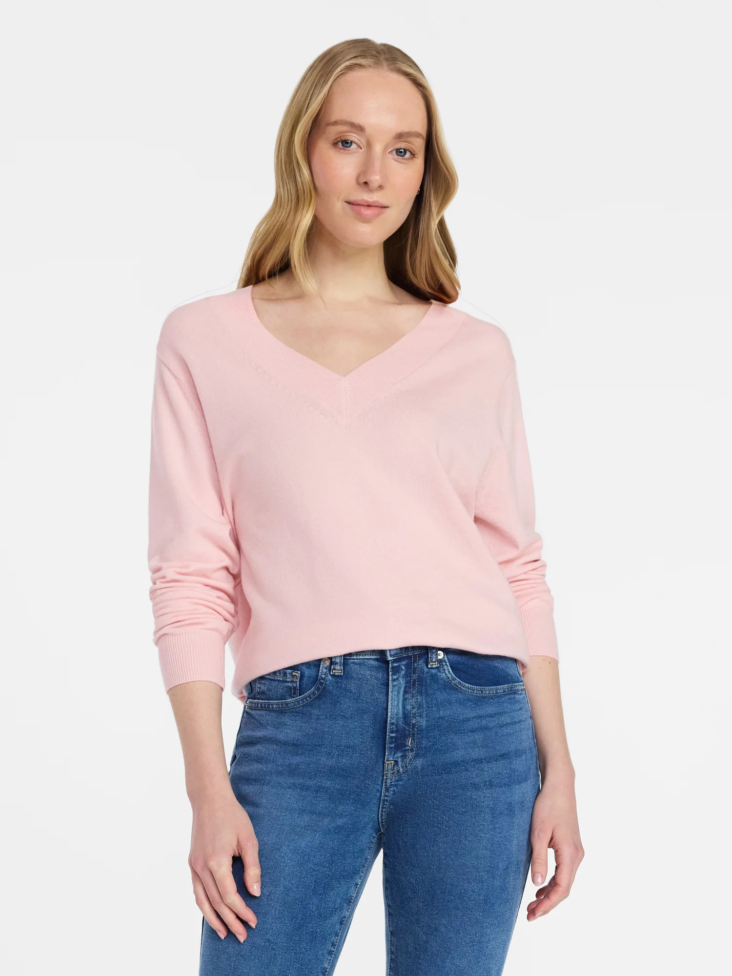 Time and Tru Women's V Neck Sweater, Lightweight, Sizes XS-XXXL | Walmart (US)