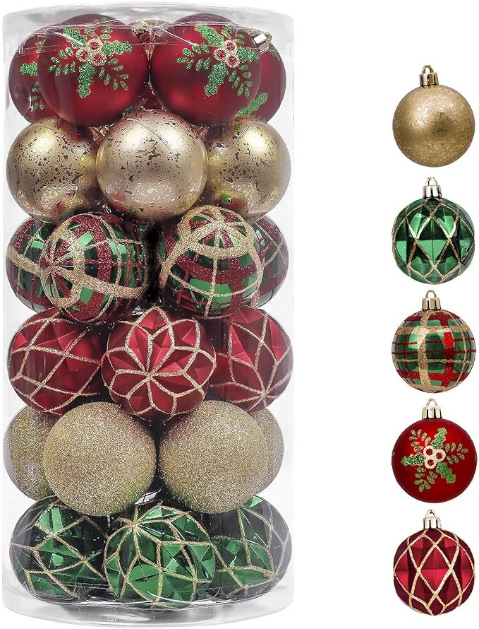 Valery Madelyn Christmas Ornaments Set, 30ct 2.36 Inches Red Green and Gold Shatterproof Christma... | Amazon (US)
