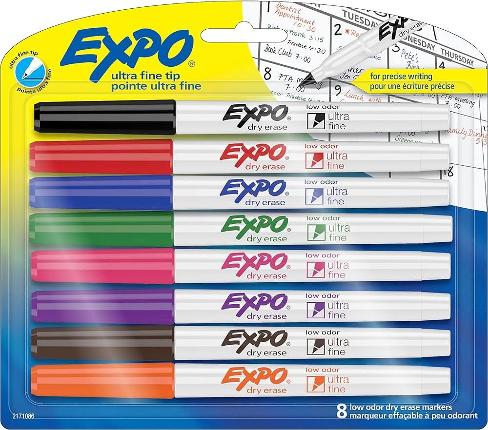 EXPO Low Odor Dry Erase Markers, Ultra-Fine Tip, Assorted Colors, 8 Pack | Amazon (US)