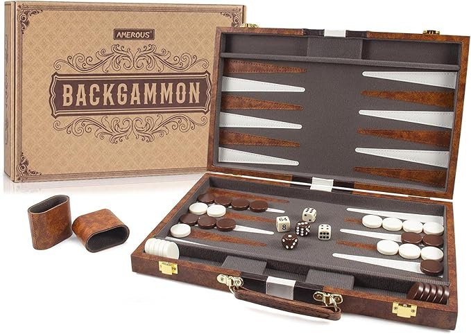 AMEROUS Backgammon Set, 15 Inches Classic Board Game with Leather Case, Folding Board, Gift Packa... | Amazon (US)