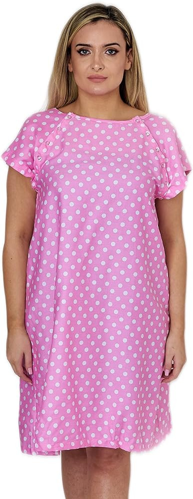 Hospital Gown for Women Labor & Delivery, 100% Cotton Easy Snap Back Closure, Shoulder Snap Polka... | Amazon (US)