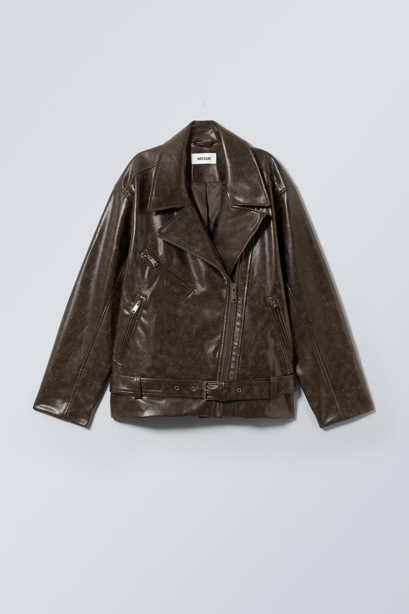Oversized Faux Leather Biker Jacket | Weekday
