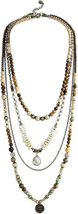 Yomisa Boho Long Necklaces for Women Trendy, Layered Chain | Multi-layer Beaded Necklace for Wome... | Amazon (US)
