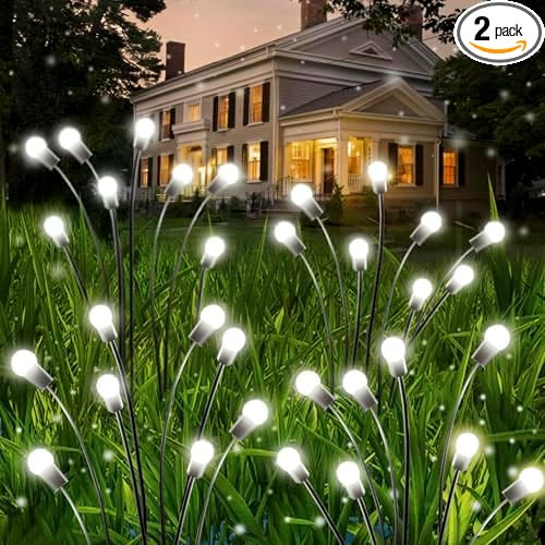 OZS 2 Pack Total 16 LED Solar Garden Lights Fairy Outdoor - Solar Firefly Lights Outdoor, Sway by... | Amazon (US)