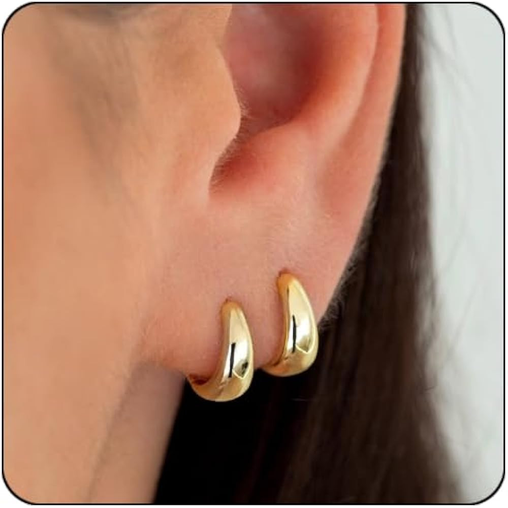 Small Thick Gold Chunky Hoop Earrings For Women 14K Gold Lightweight Huggie Hoops Earring For Wom... | Amazon (US)