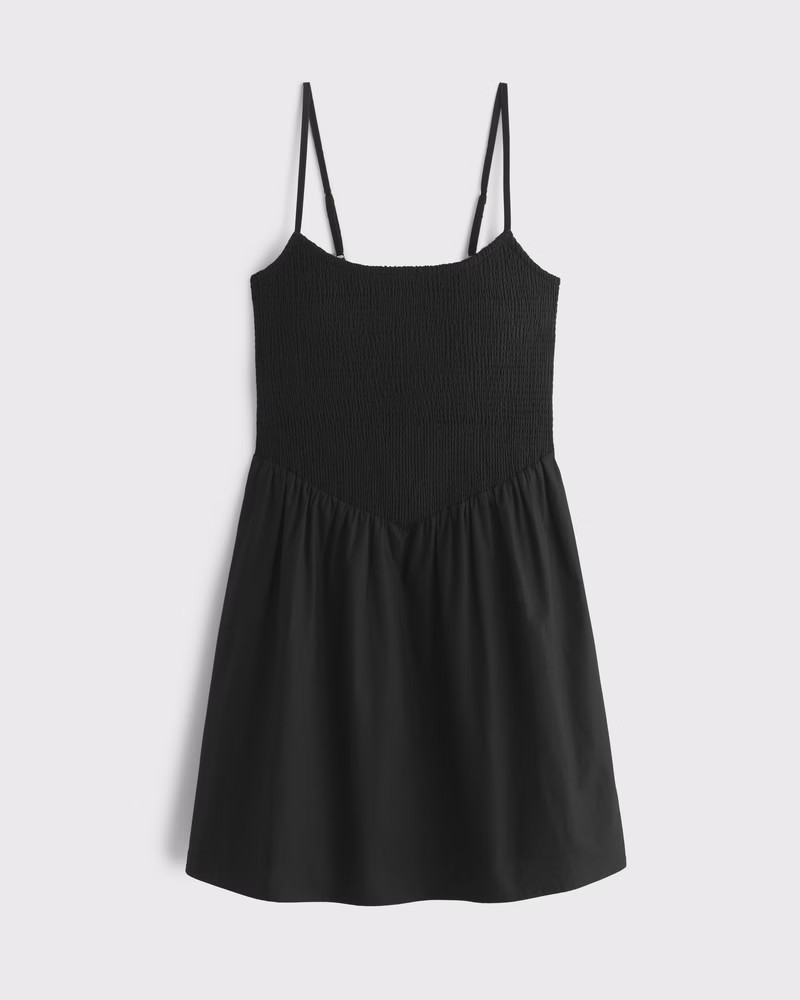 Abercrombie & Fitch Women's Dipped-Waist Smocked Mini Dress in Black - Size XXS | Abercrombie & Fitch (US)
