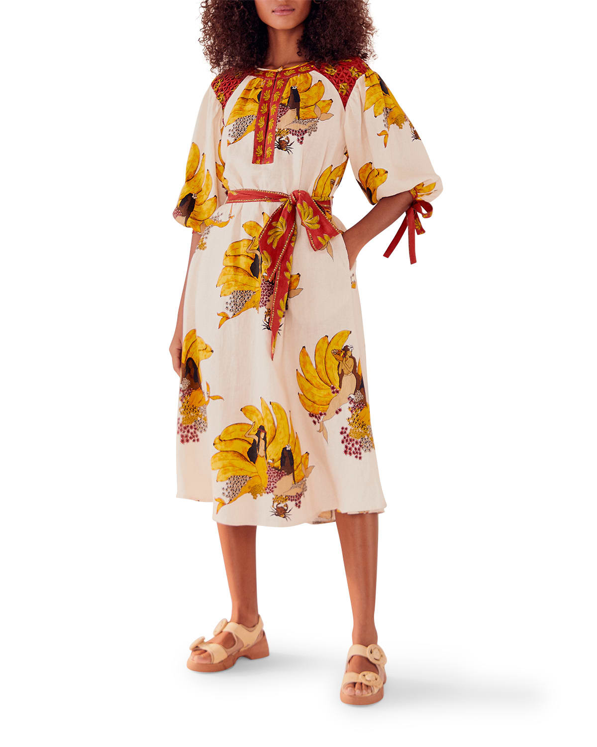 Off-White Mermaid Bananas Midi Dress | Neiman Marcus