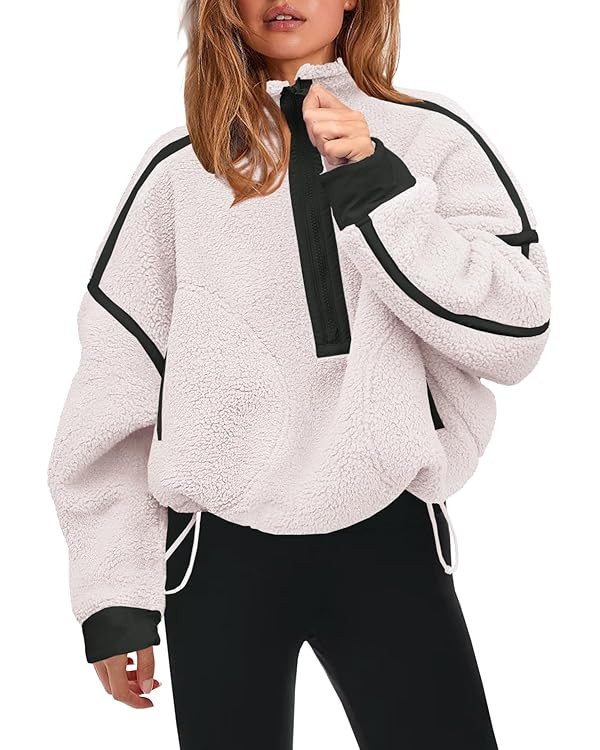 Panadila Womens Half Zip Sherpa Fleece Pullover Soft Oversized Sweatshirt with Pockets Warm Fuzzy... | Amazon (US)