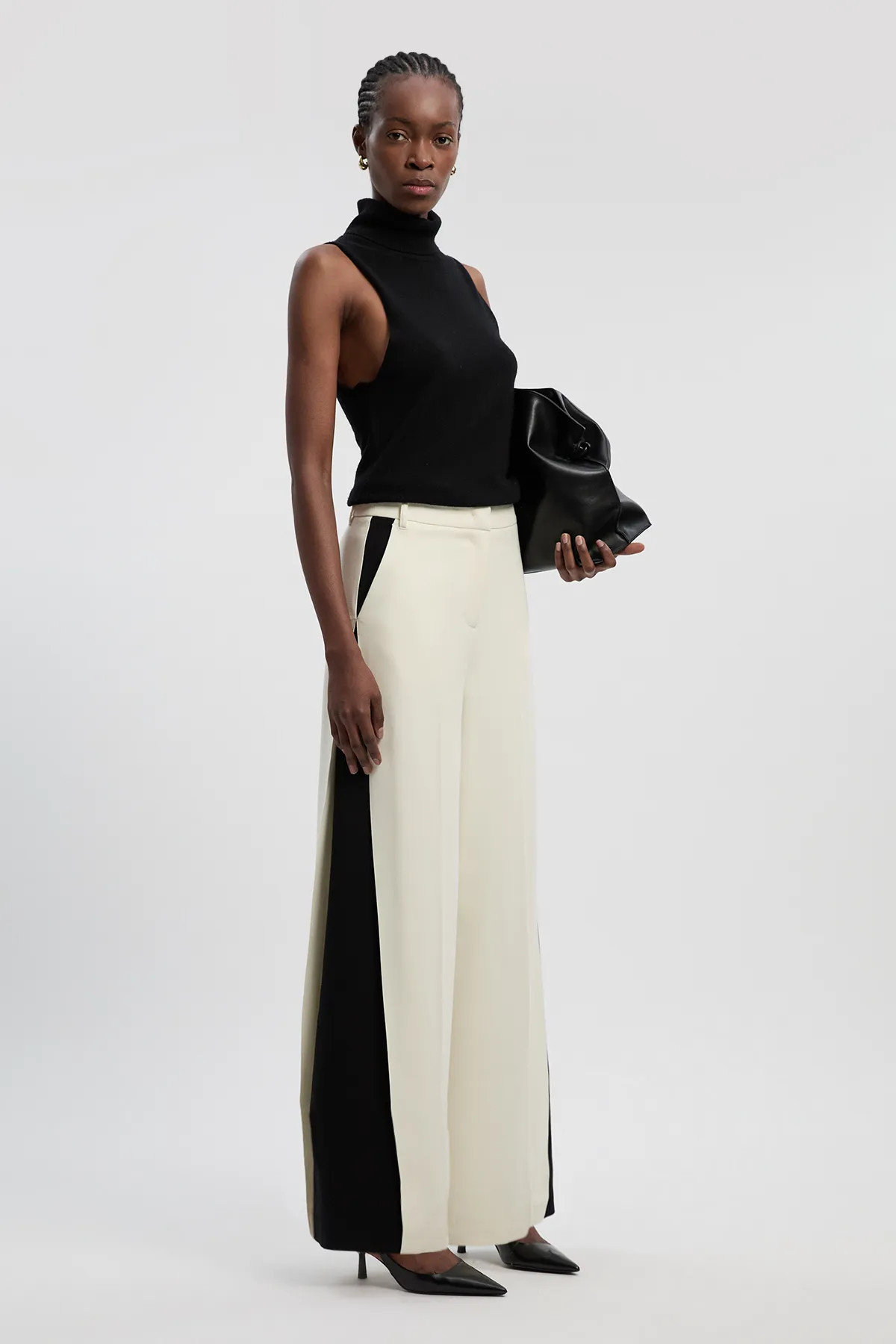 Trousers | Compact Stretch Contrast Colour Tailored Wide Leg Trouser | KarenMillen | Karen Millen US