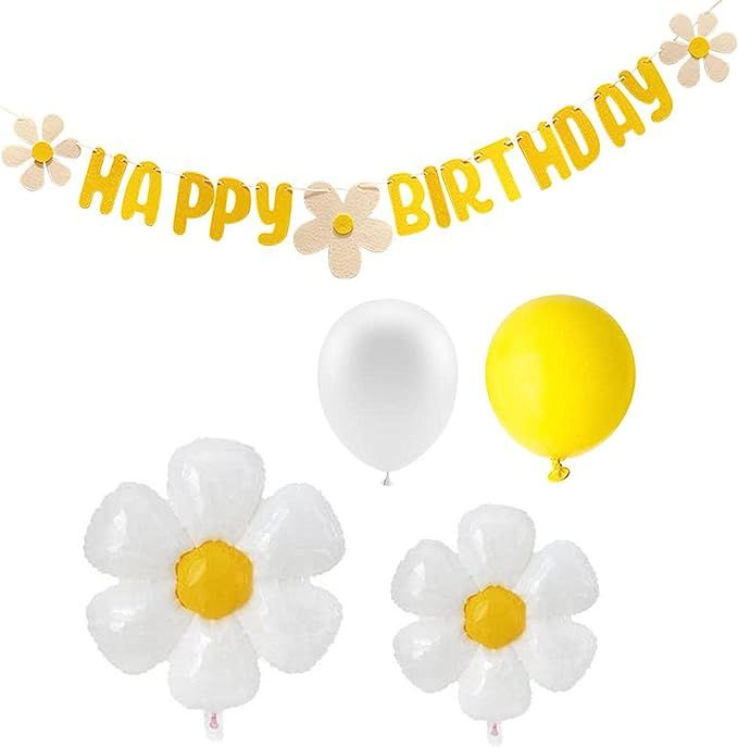 Daisy Birthday Party Balloons & Banner Set, Daisy Balloons Birthday Decorations with Happy Birthd... | Amazon (CA)