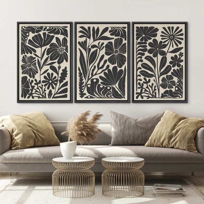 Abstract Botanical Mid-Century Modern Boho Black And White Abstract Floral Botanical Pictures Can... | Wayfair North America