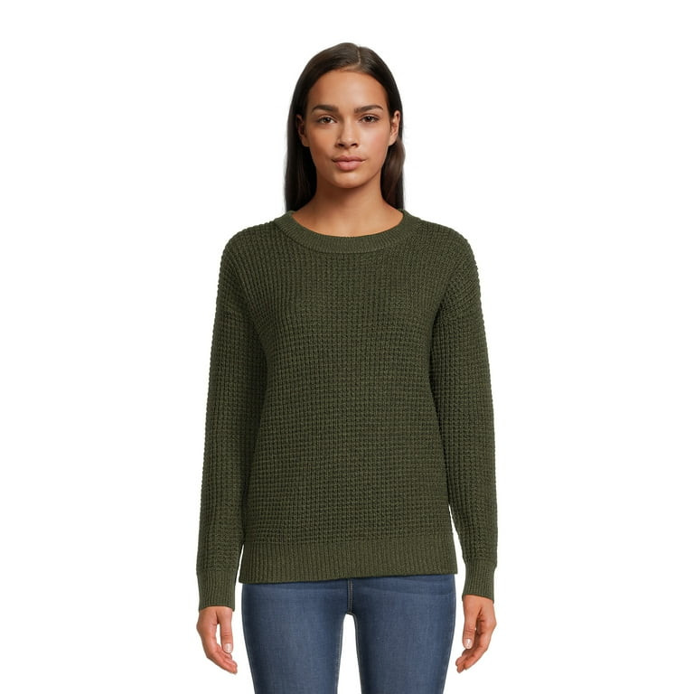 Time and Tru Women's Long Sleeve Waffle Crewneck Pullover Sweater - Walmart.com | Walmart (US)
