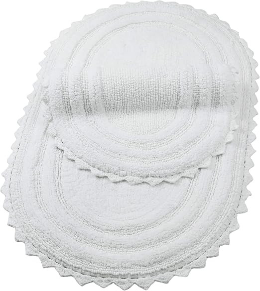TreeWool, (Set of 2) Bath Rugs with Crochet Border in Plush Cotton, Reversible - Oval (21" x 34" ... | Amazon (US)