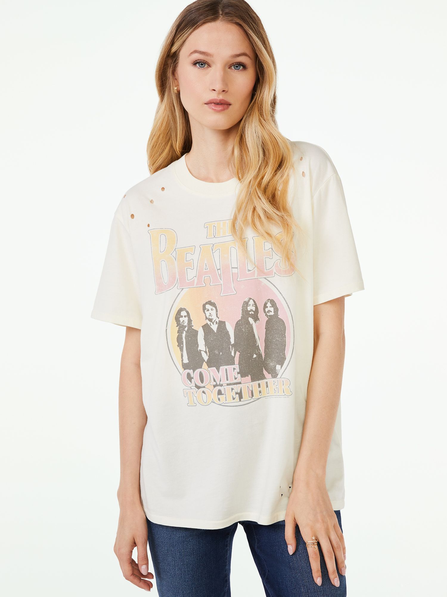 Scoop Women's The Beatles Circle Graphic Short Sleeve T-Shirt | Walmart (US)
