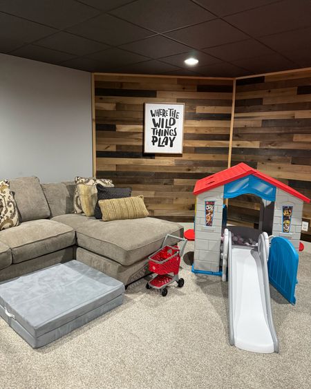 Playroom. Playhouse. Paw patrol toys. Toddler slide. Ball pit. Nugget couch. Play couch. Where the wild things play. Walmart playroom ideas. 

#LTKhome #LTKkids #LTKbaby