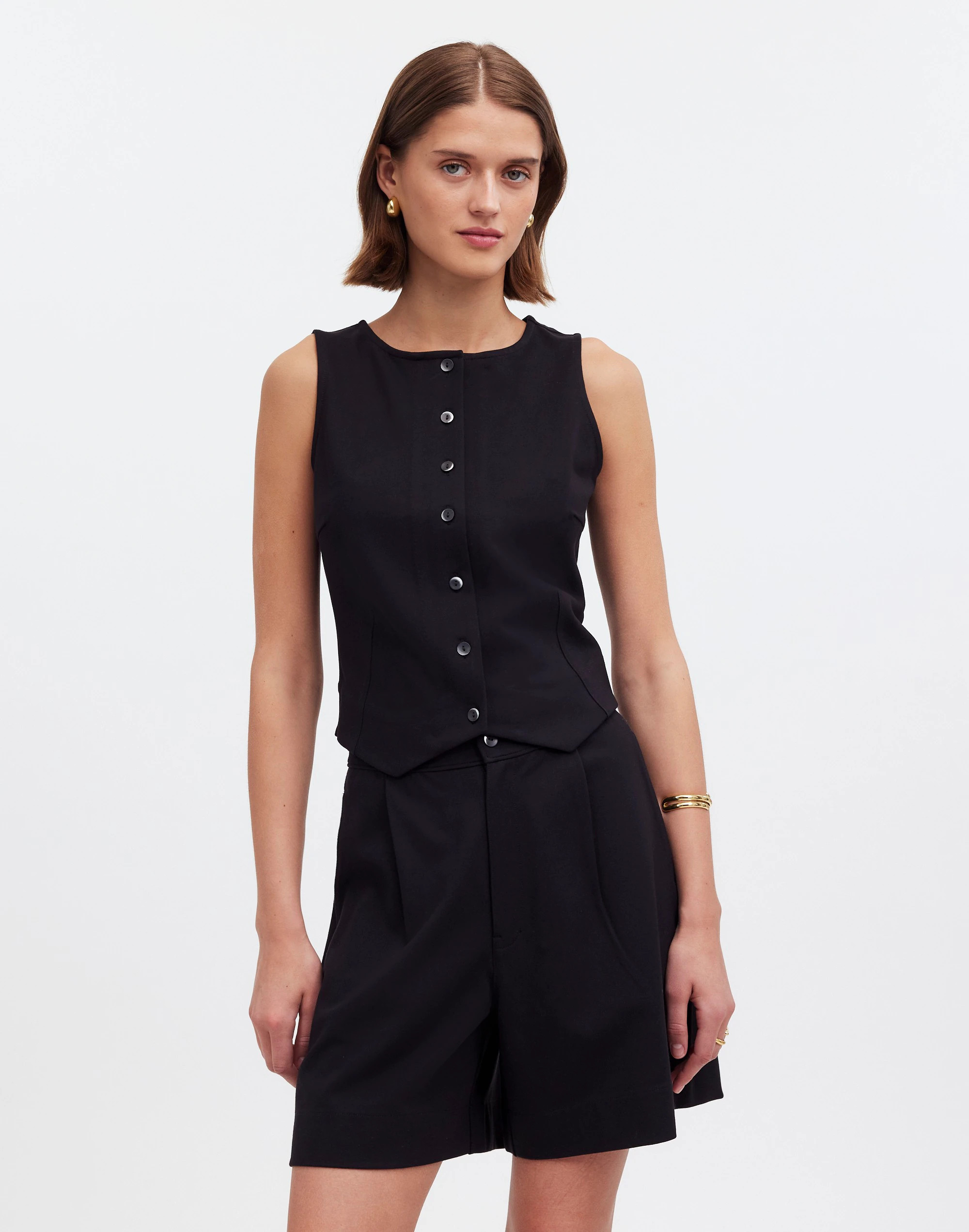 Cutaway Button-Front Vest in Ponte | Madewell