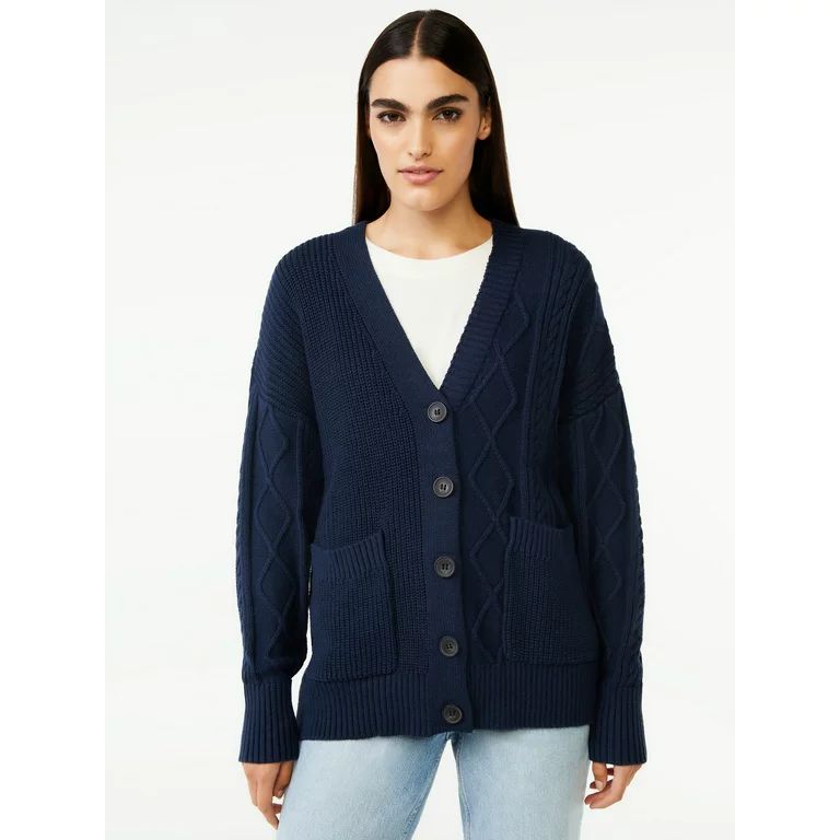 Free Assembly Women's Mix Stitch V-Neck Cardigan Sweater | Walmart (US)