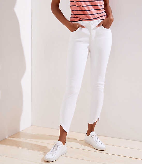 Curvy Wrap Cuff Slim Pocket Skinny Jeans in White | LOFT | LOFT