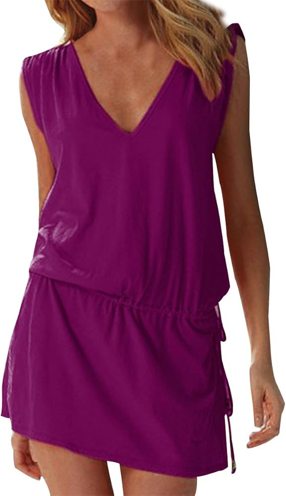 LAPAYA Women's Swim Beach Dress Deep V Neck Open-Back Beach Cover Up Beach Skirt | Amazon (US)