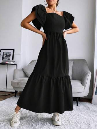 Solid Ruffle Hem Dress | SHEIN