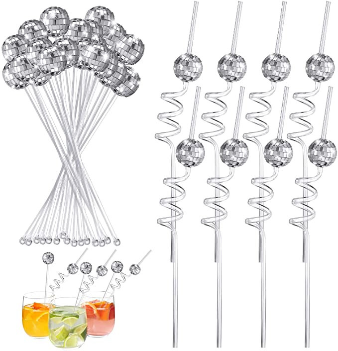 24 Pcs Disco Party Decorations Mirror Disco Ball Straws Disco Ball Stirrers Cocktail 70s Disco De... | Amazon (US)