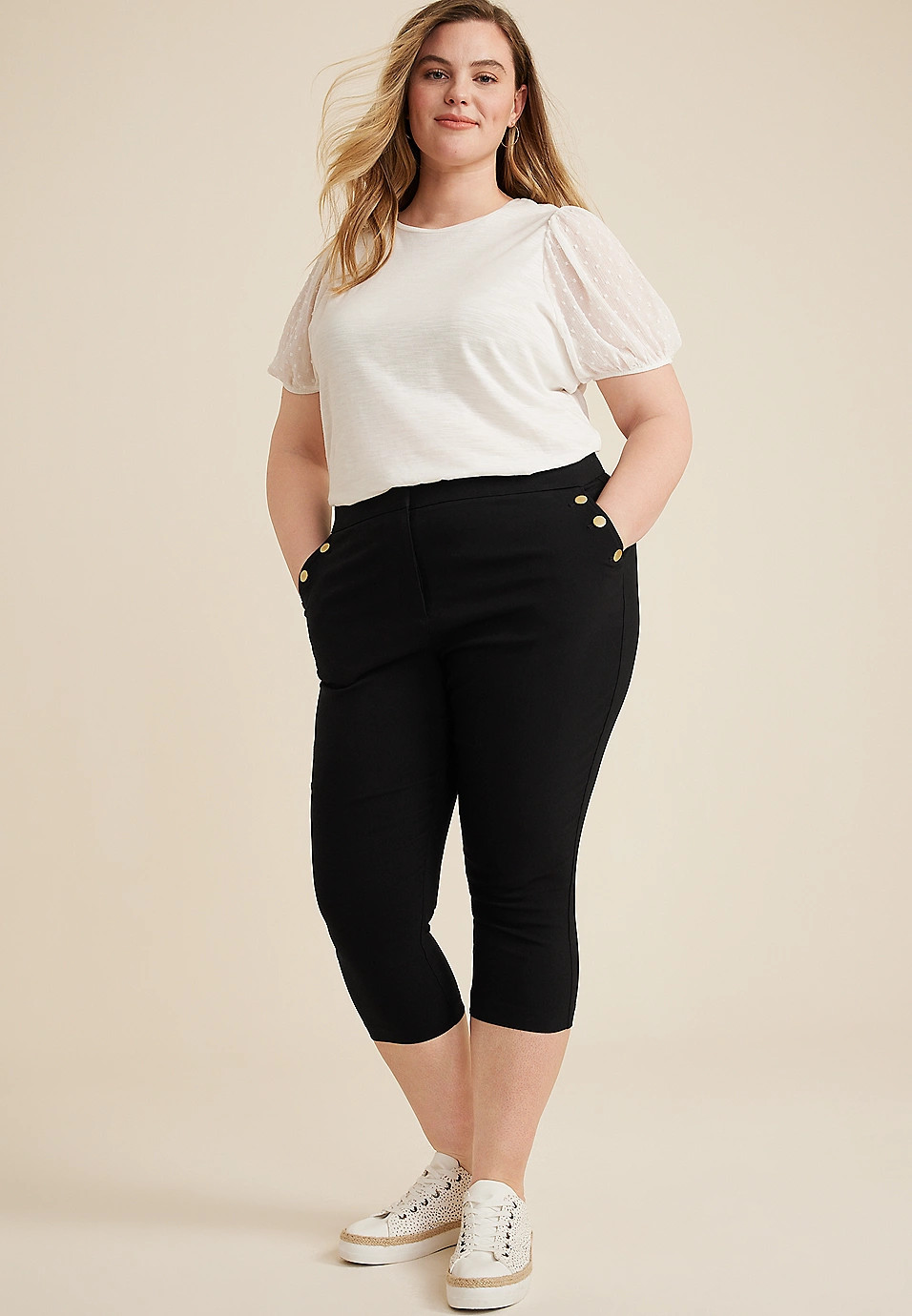 Plus Size Bengaline High Rise Sailor Capri | Maurices