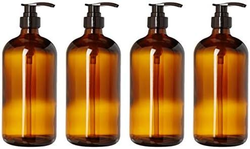 32 Ounce Large Amber Glass Boston Round Bottles with Black Pumps. Great for Lotions, Laundry Soap... | Amazon (US)