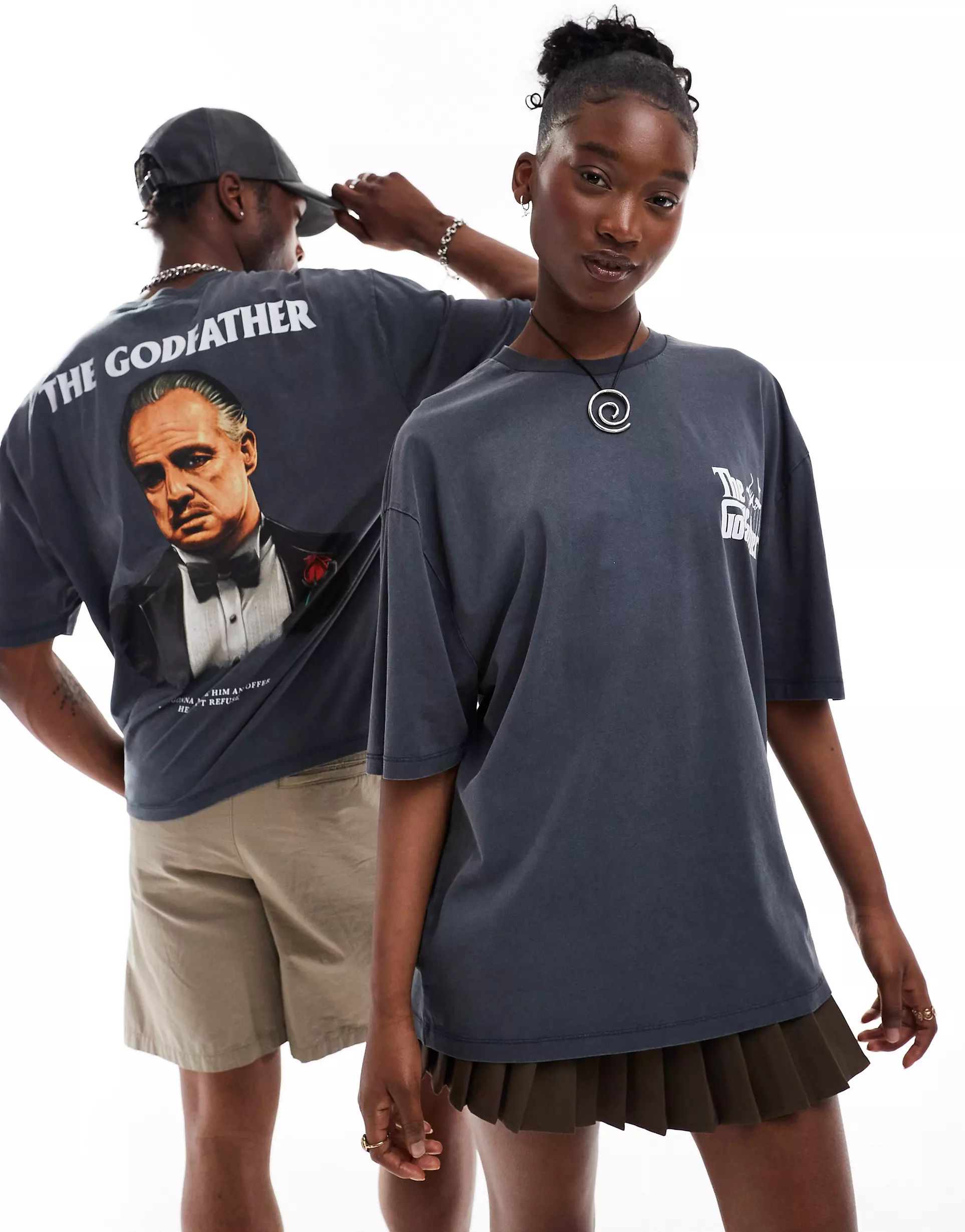 ASOS DESIGN unisex oversized license t-shirt with The Godfather prints in washed black | ASOS | ASOS (Global)