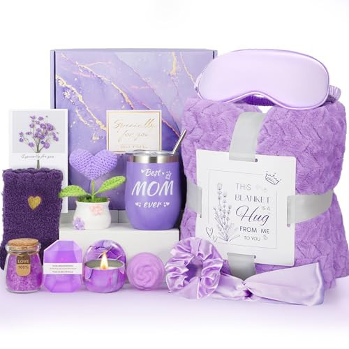 Gift for Mom, Mothers Day Gifts for Mom from Daughter or Son, Lavender Relaxing Spa Gift Baskets with Flannel Blanket, Thoughtful Self Care Gifts for Mother’s Day, Christmas, Valentine’s Day | Amazon (US)
