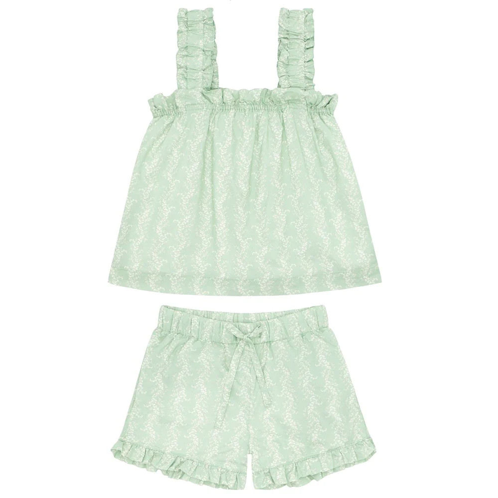 girls pistachio vine floral ruffle strap top and short set | minnow swim | minnow