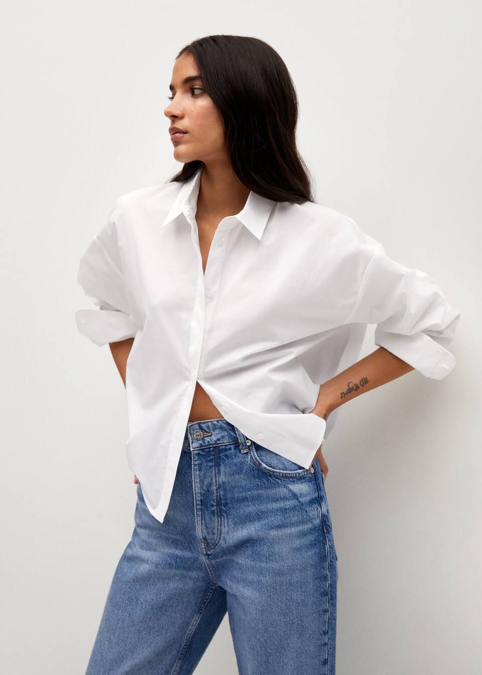 Cropped cotton shirt | MANGO (UK)