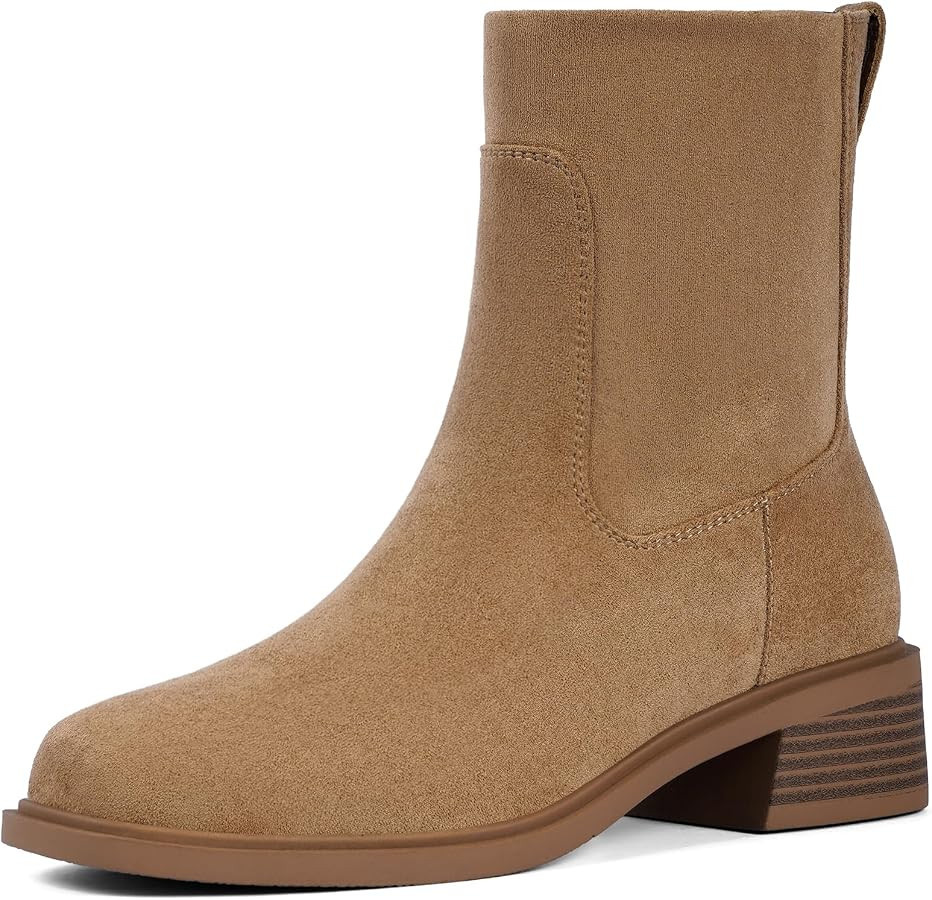 QIY Ankle Boots for Women Square Toe Low Heel Boots | Amazon (US)