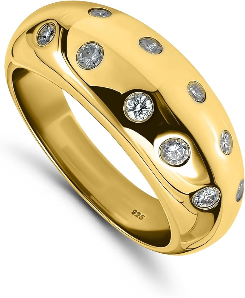 Hoops & Loops Sterling Silver Cubic Zirconia Dome Band Ring | Amazon (US)