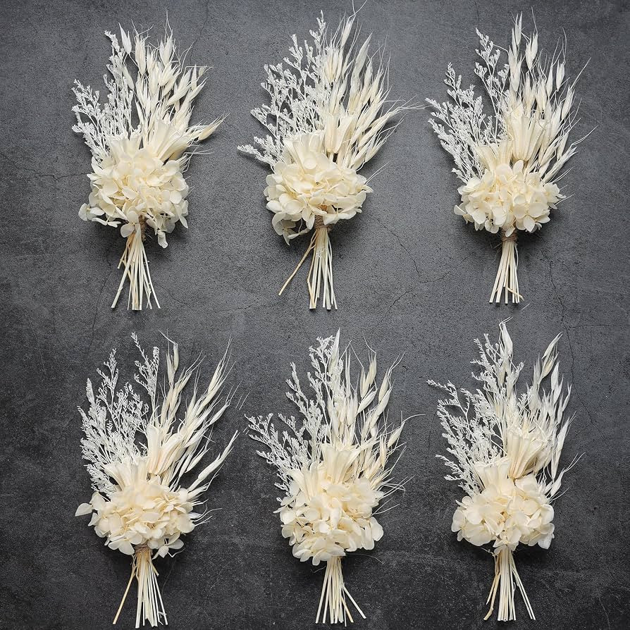 Mini Dried Flower Bouquet (Pack of 6), Handmade Craft Decoration, White Dried Flower Bouquet, Gro... | Amazon (US)