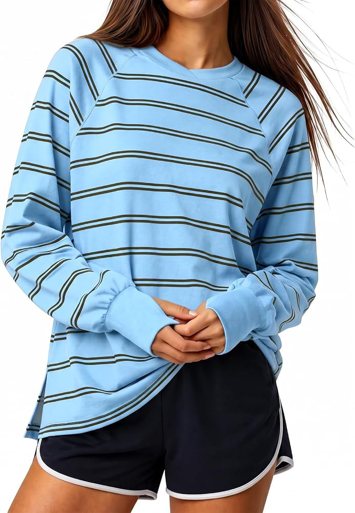 Fisoew Womens Striped Long Sleeve T Shirt Tops Casual Crew Neck Tees | Amazon (US)