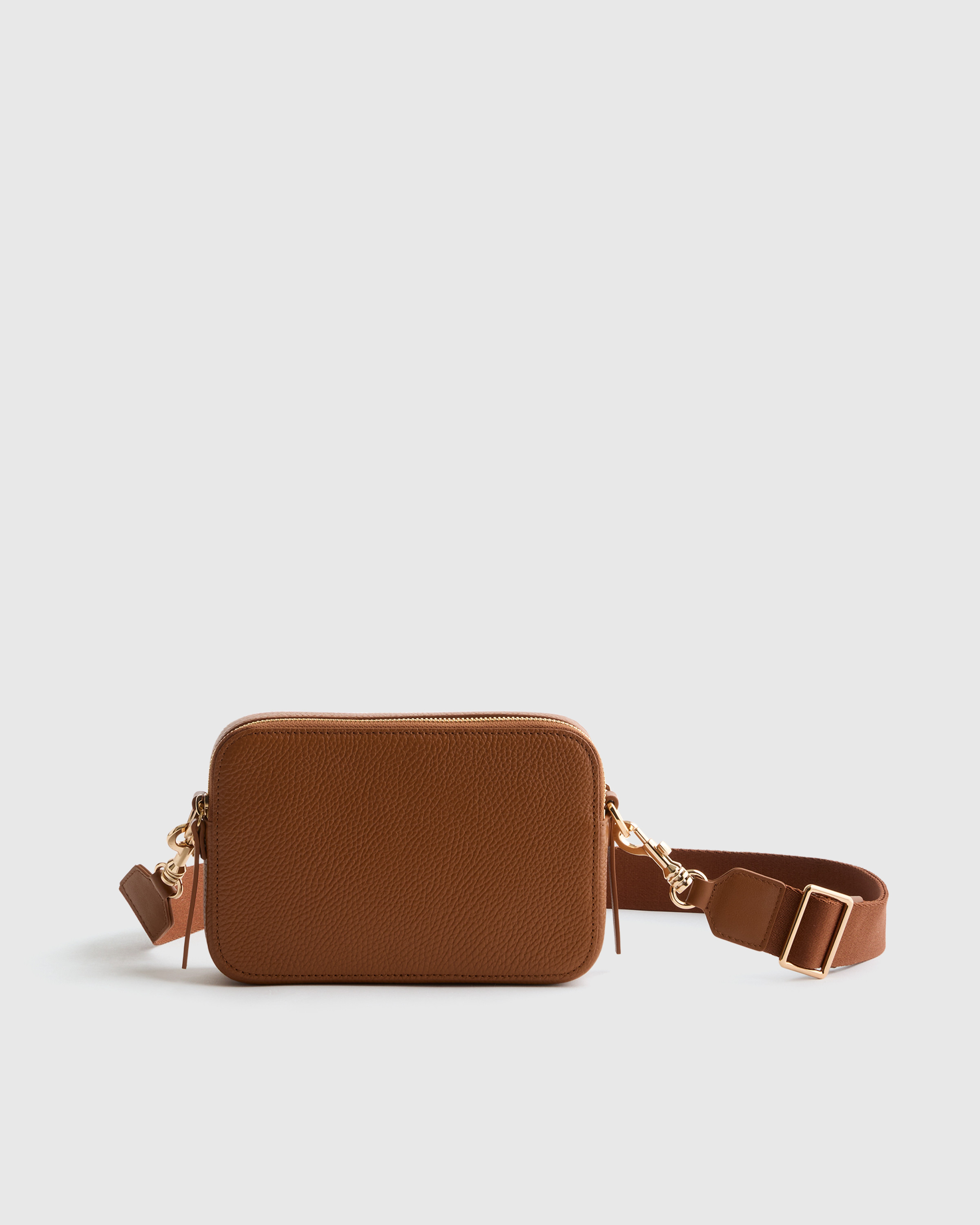 Quince | Women's Italian Leather Double Zip Crossbody in Cognac | Quince