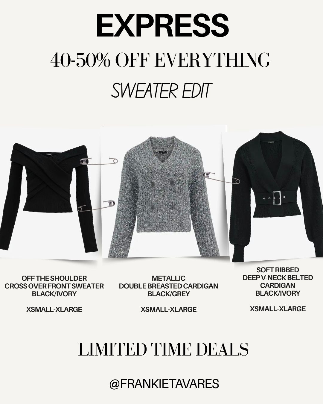 Another SALE ALERT!!!
Express- Limited Time Deal-40-50% OFF EVERYTHING
Sweater Weather Edit
I linked a bunch more options below! Happy Shopping!!!
 

 #LTKGiftGuide #LTKSaleAlert #LTKFindsUnder50