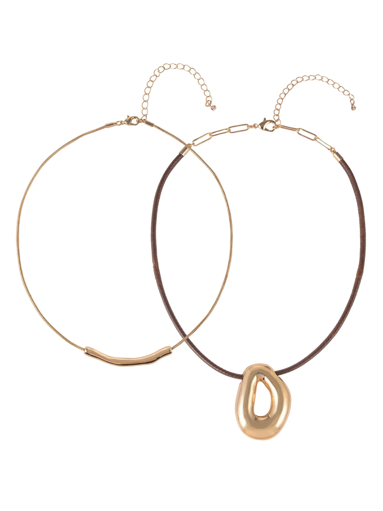 Time and Tru Goldtone 2 Row Thick Snake Chain and Cord with Oval Pendant Necklace | Walmart (US)