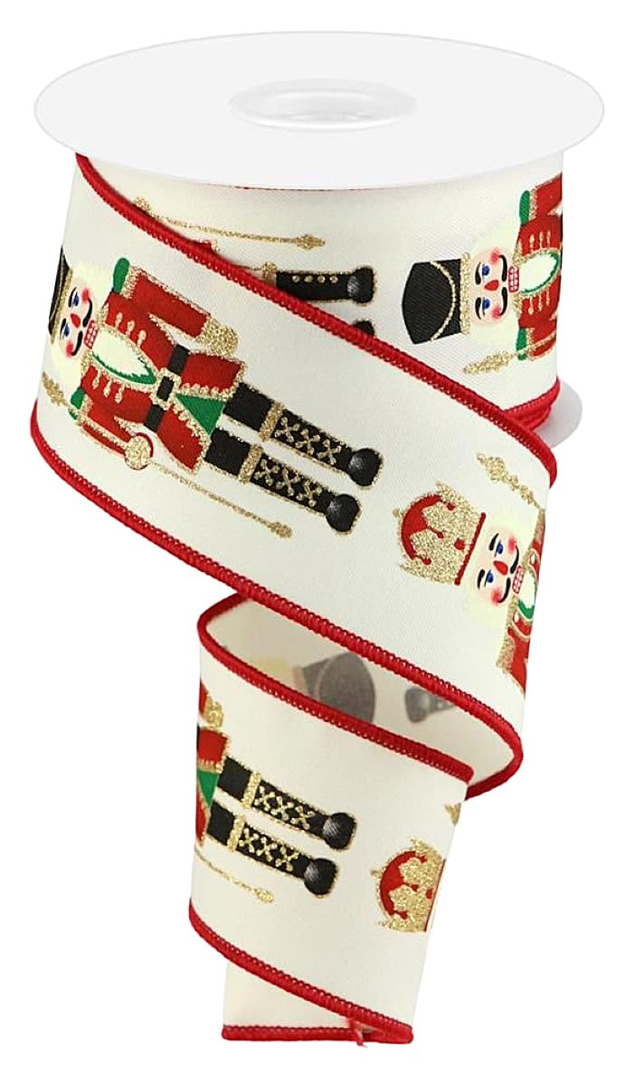 RG Ribbon Nutcracker Print 2.5" Inch x 10 Yards, Wired Edges - Ivory, Red, Gold, Multi - for Chri... | Amazon (US)