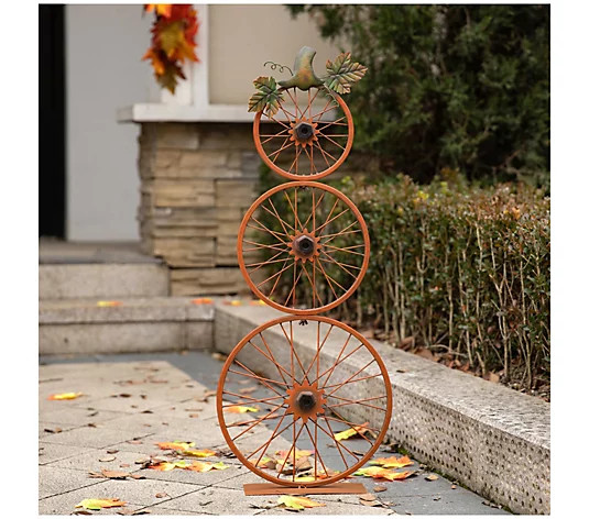 Glitzhome Triple Fall Autumn Bicycle Wheel Pumpkin Porch Decor - QVC.com | QVC