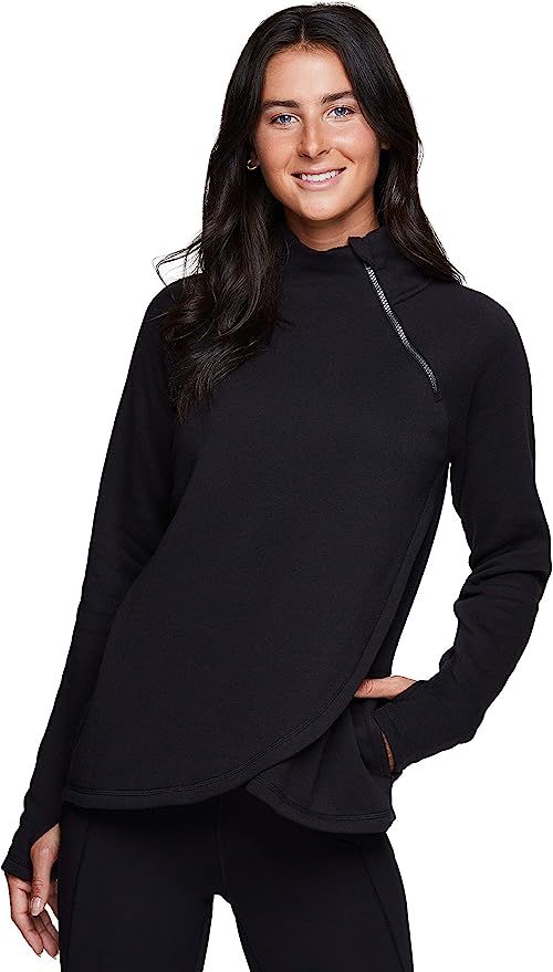 RBX Activewear Women's Fleece Pullover Sweatshirt With Zip Mock Neck, Pockets and Thumb Holes | Amazon (US)